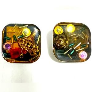 A rare Vintage unique square clip on earrings